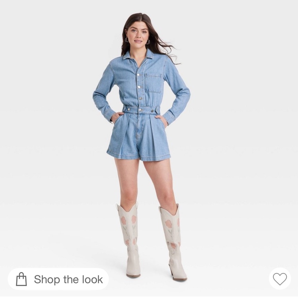 Universal Thread Medium Blue Denim Romper with Adjustable Waistband